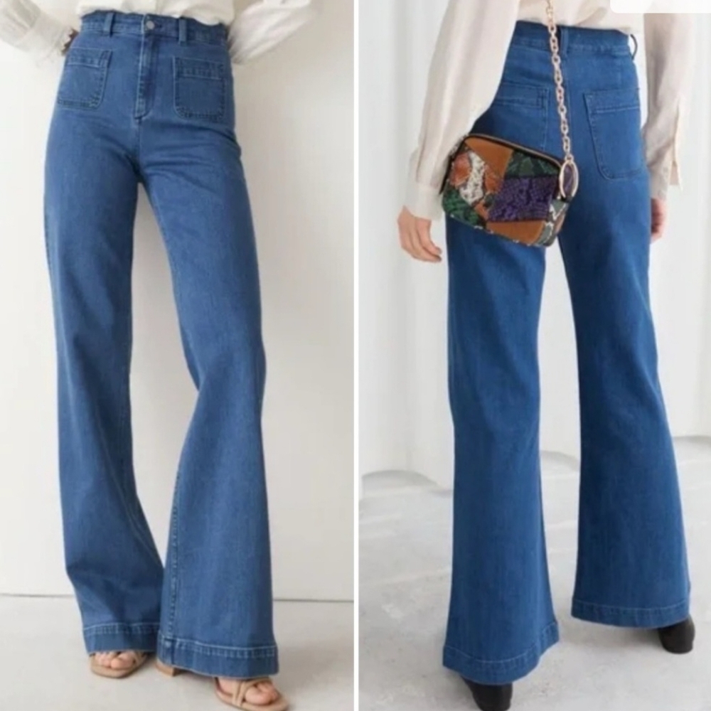 Paris Atelier & Other Stories Faded Flare Patch Pocket High Rise Jeans 28 (D16)